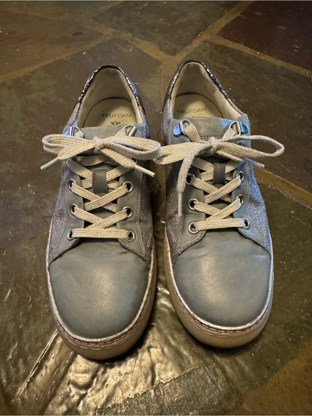 Johnston & Murphy Sparkle Metallic Silver-Blue Slip-On Sneaker